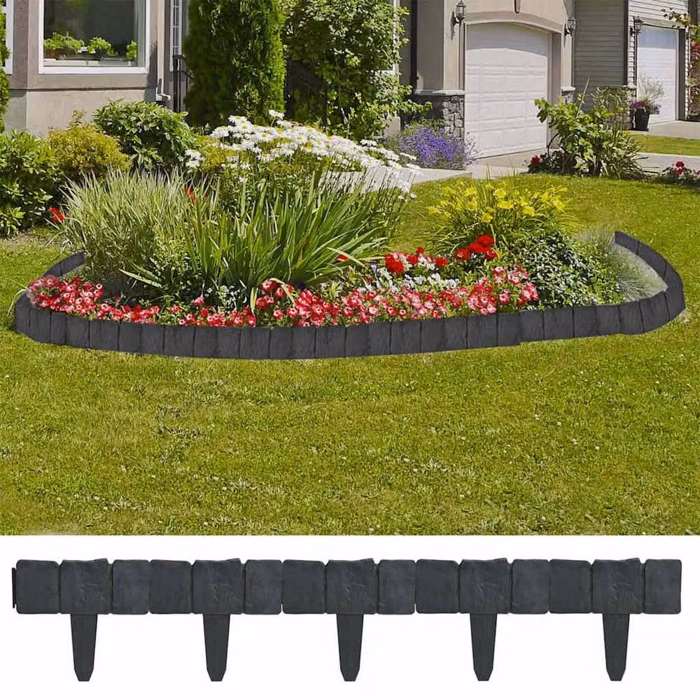 Berkfield Home Plastic Garden and Lawn Fence in Stone Look, Grey, 41 Pieces, 10 m – 1