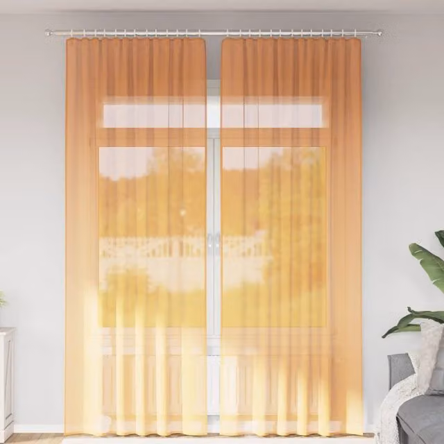 Berkfield Home Orange Voile Fabric Curtains with Rod Pockets, 2 Pack – 1