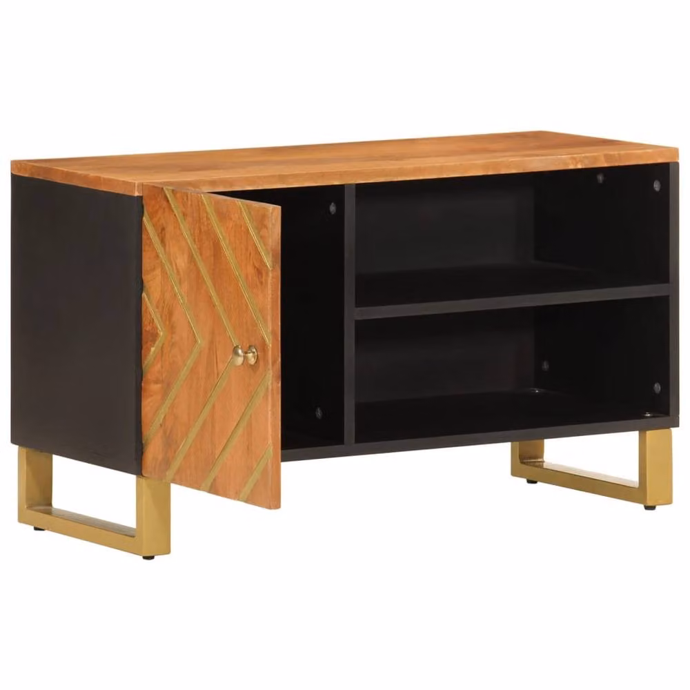 Berkfield Home Industrial Mango Wood and Metal TV Cabinet in Brown and Black, W: 80 cm, D: 46 cm, H: 46 cm – 3
