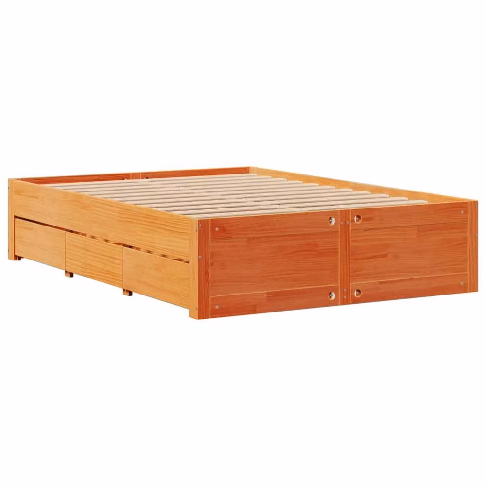 Berkfield Home Rustic Solid Wood Pine Bed Frame with Drawers, Wax Brown, W: 140 cm, L: 190 cm – 3