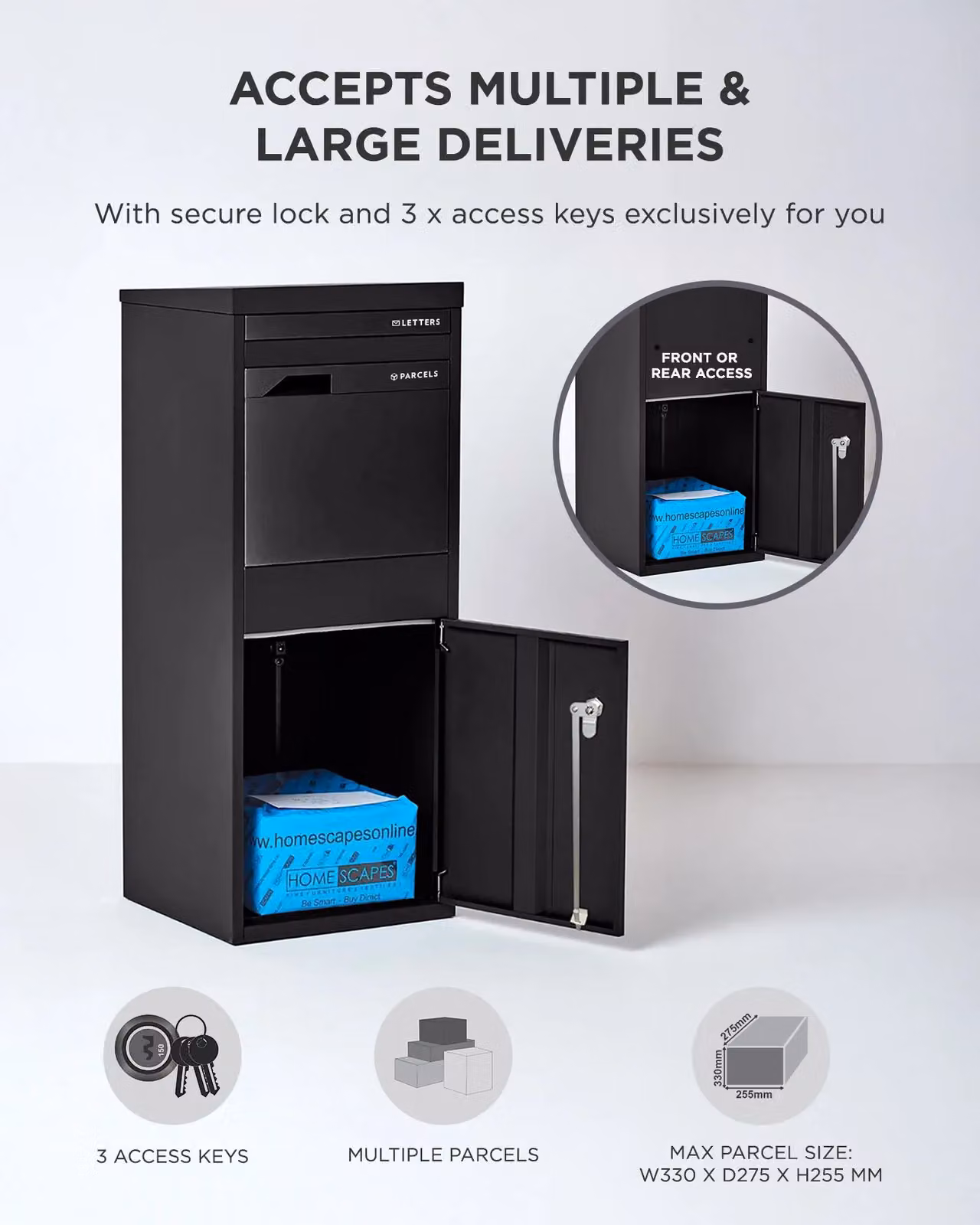 Homescapes Smart Parcel Box Large Front Access Secure Delivery Box in Black – 5