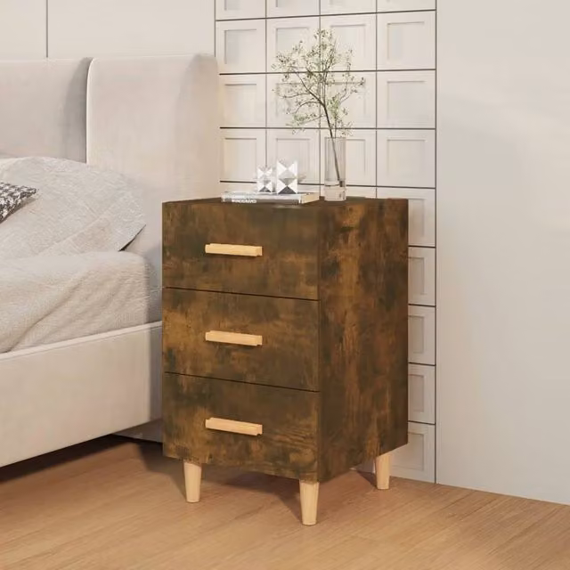 Berkfield Home Elegant Smoked Oak Bedside Cabinet in Brown, W/D/H: 40 x 40 x 66 cm