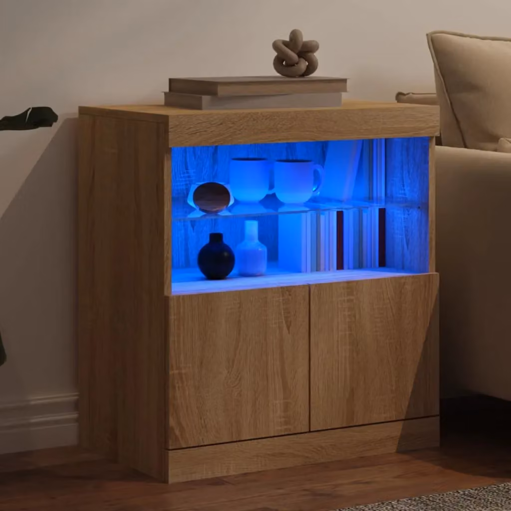 Berkfield Home Modern Sideboard with Integrated LED Lights in Sonoma Oak Brown, W/D/H: 60 x 37 x 67 cm – 3