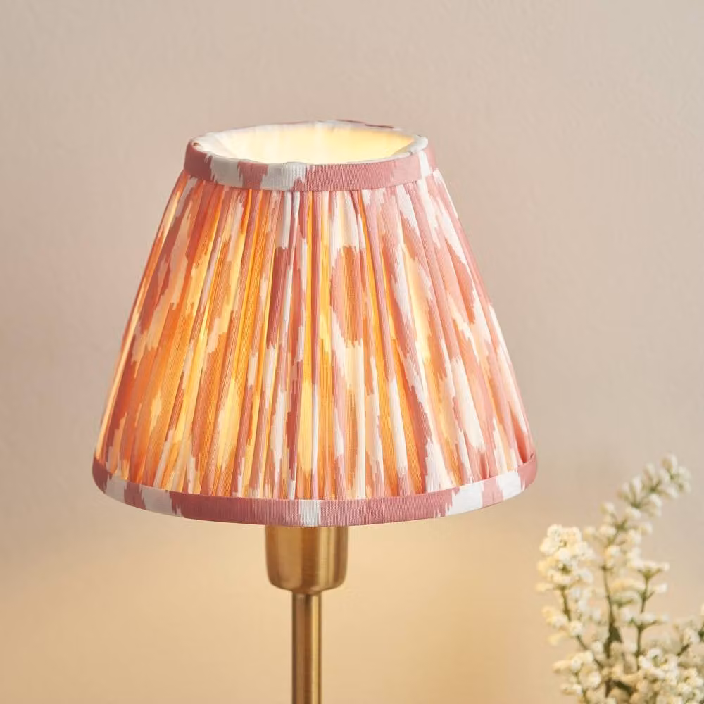 Netlighting Rise Vintage Table Lamp with Pink Multicolour Fabric Ikat Shade and Brass Finish, Shade Diameter: 16 cm, E14 – 2