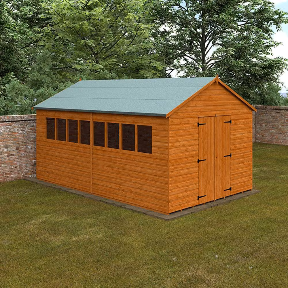 Buttercup Farm XL Workshop 12mm Wood Shed in Burnt Orange and Grey, W: 295 cm, D: 475 cm, H: 268.5 cm – 2