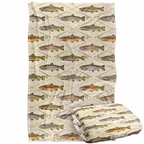 JQ Licensing Trout Crossed Fishing Rods Super Soft Silky Touch Fleece Throw Blanket, Multicolour, W: 91 cm, D: 147 cm