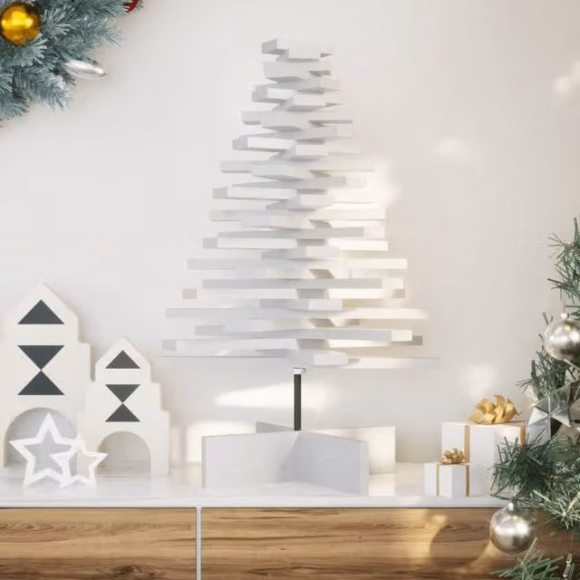 Berkfield Home White Rustic Wooden Tabletop Christmas Tree, Height: 80 cm
