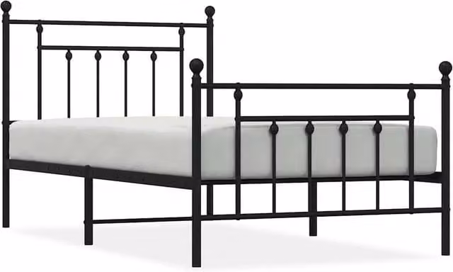 Berkfield Home Metal Bed Frame with Headboard and Footboard in Black, W/D/H: 100 x 190 cm – 1