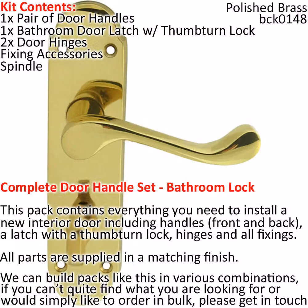 Loops Polished Brass Victorian Upturn Door Handle and Bathroom Lock Pack in Gold – 2