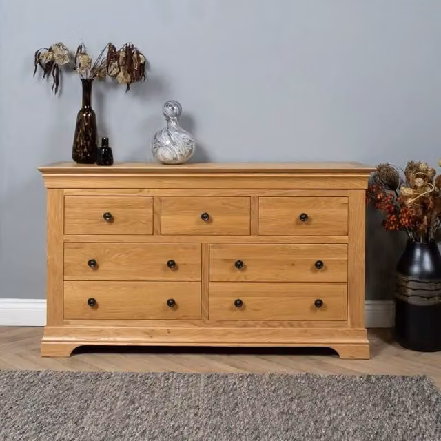 Elm Home And Garden Oak 3 Over 4 Chest Of Drawers in Light Oak Brown