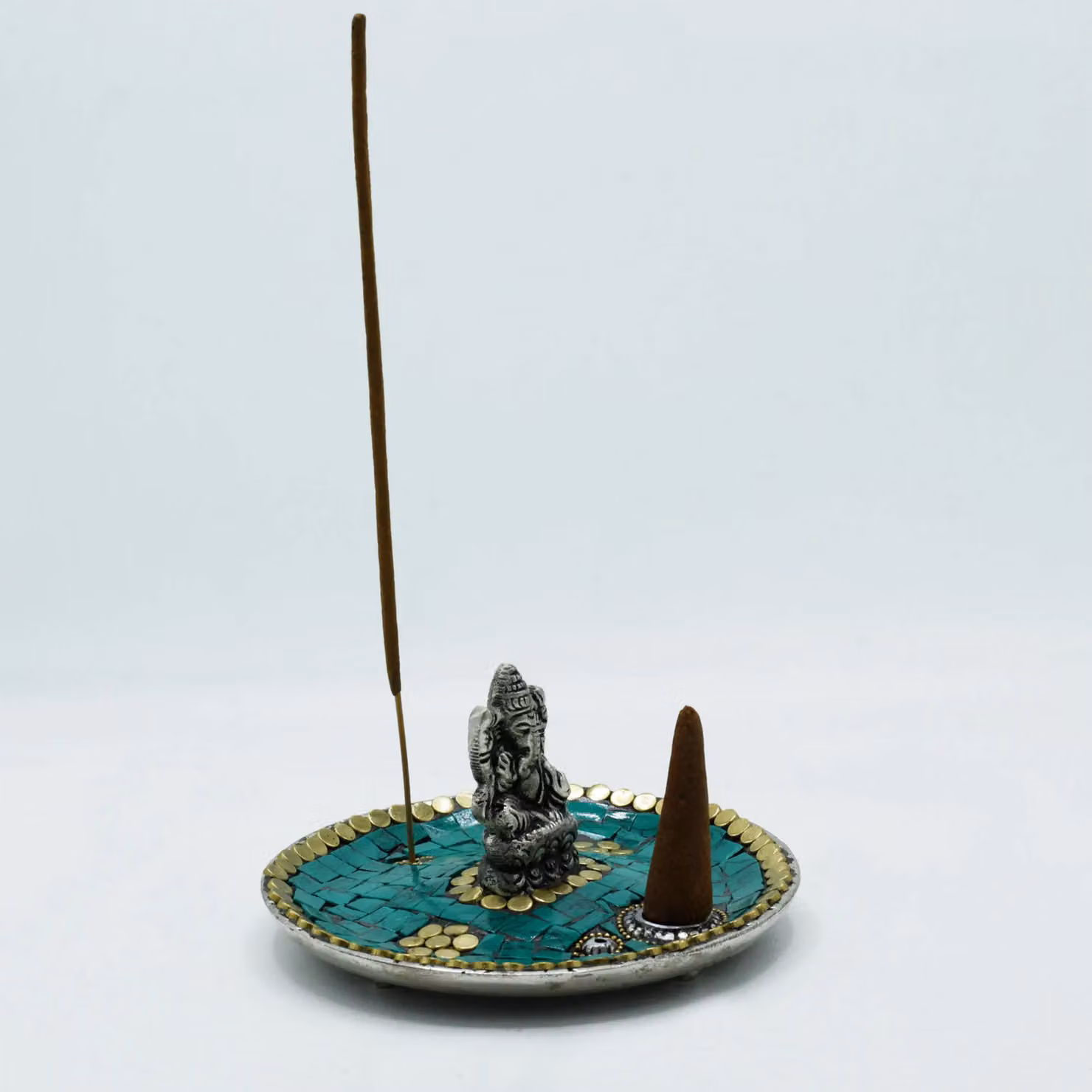 KDMD Ganesh Plate Tibetan Decor Cone and Stick Holder in Green and Turquoise – 2