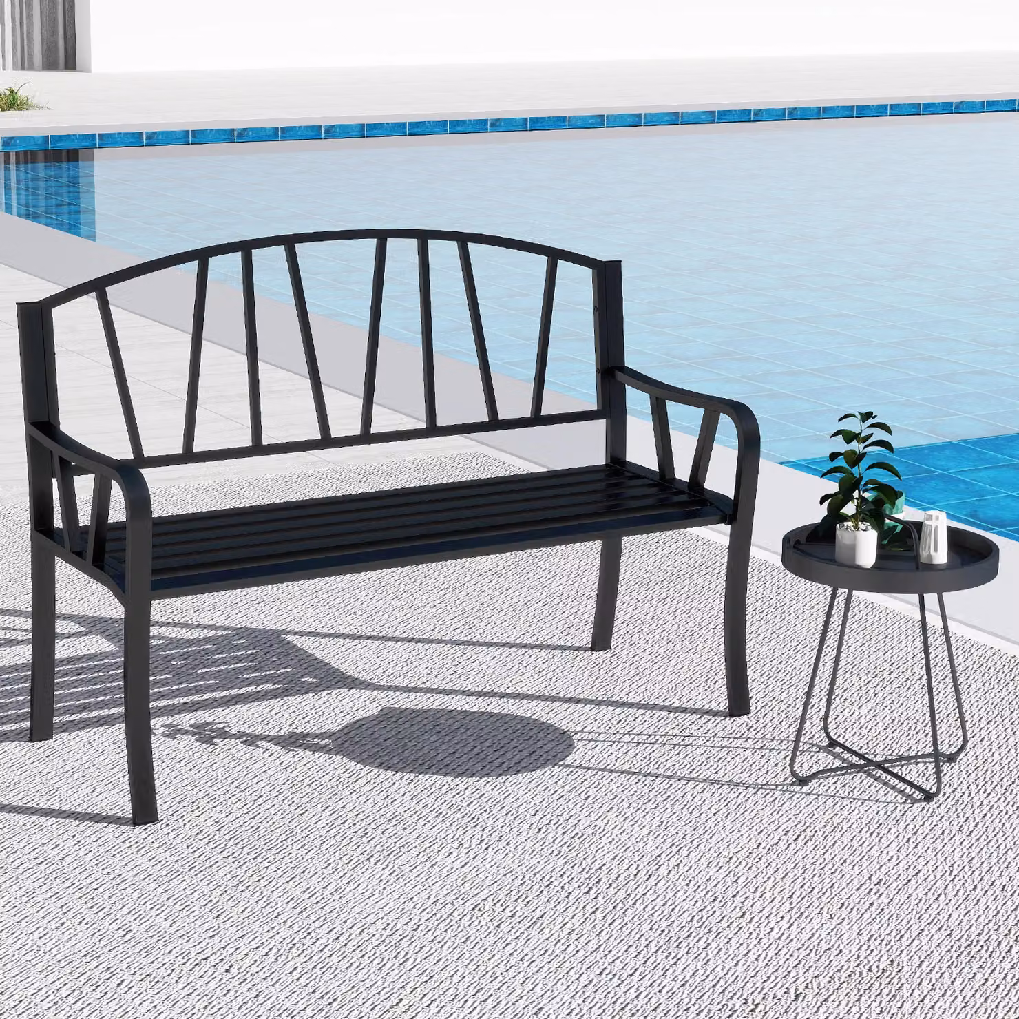 Costway Metal Garden Bench in Black for 2-3 People, Width: 129 cm – 5