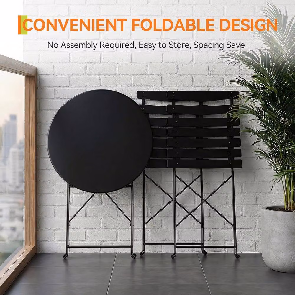 London Boutique 3-Piece Metal Bistro Set with Round Table and 2 Chairs in Matt Black – 4