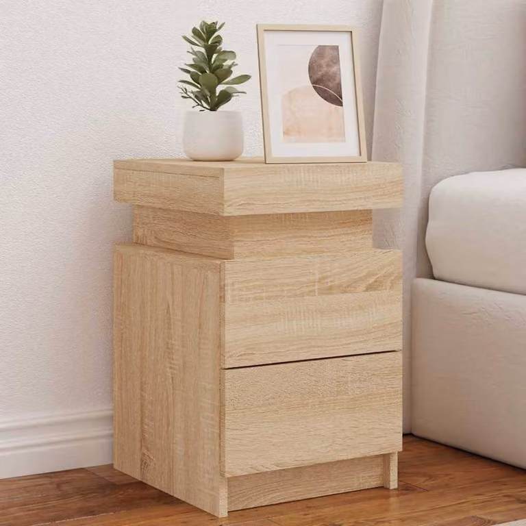 Berkfield Home Beautiful Bedside Cabinets with Integrated LED Lights, 2 Pack, Sonoma Oak Natural, W/D/H: 88.9 x 35 cm x 39 cm x 55 cm