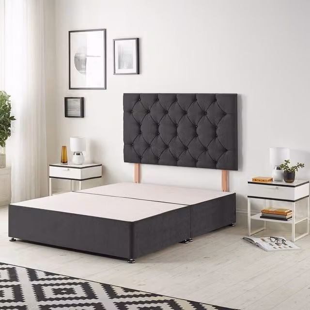 Somnior Beds Ltd Upholstered Fabric Divan Bed Base with Drawers, Black or Grey, W/D/H: 90 x 190 x 34.5 cm