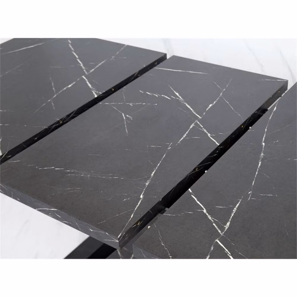 Nordara Black Marble Effect Extendable Rectangular Dining Table with X-Frame Base W/D/H: 160 x 80 x 75 cm – 3