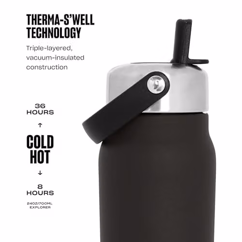 S'well Recycled Stainless Steel Explorer Bottle with Straw Lid, 700ml, Black – 2
