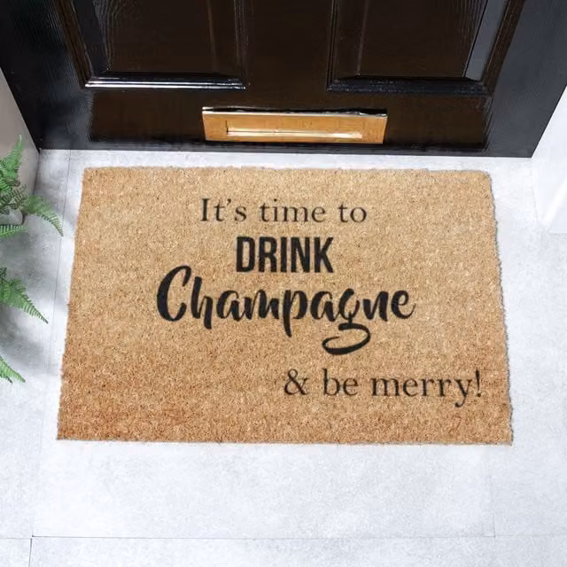 Artsy Mats Be Merry It's Time to Drink Champagne Doormat, Brown, Coir and Natural Rubber