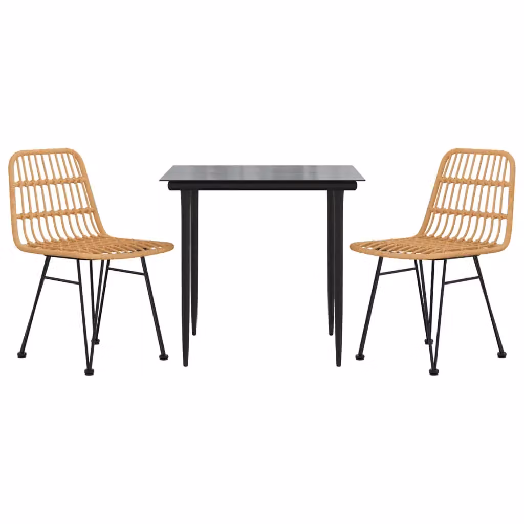 Berkfield Home 3 Piece Brown Poly Rattan Garden Dining Set with Glass Top – 2
