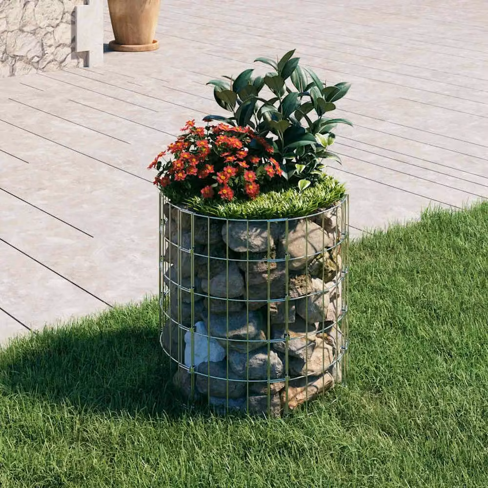 Berkfield Home Durable Circular Galvanised Steel Gabion Post, Silver, W/D/H: 50 x 50 x 50 cm – 2