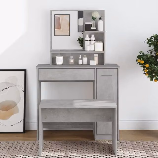 Berkfield Home Dressing Table with Mirror in Concrete Grey, W: 86.5 cm, D: 35 cm, H: 136 cm – 1