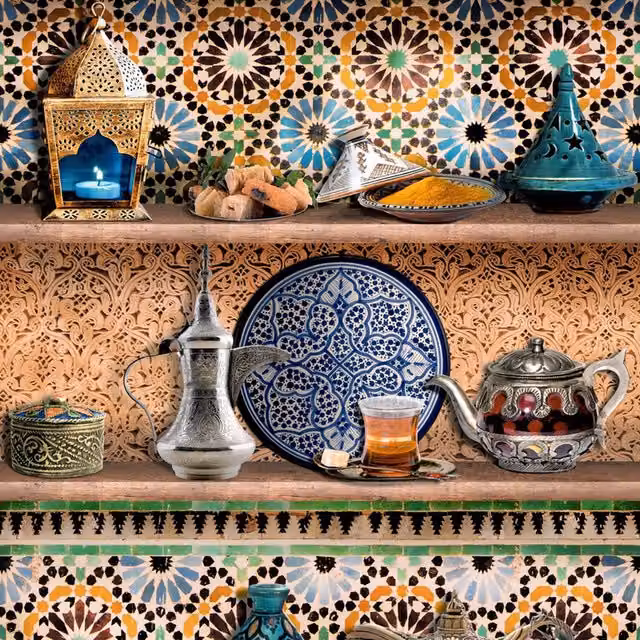 SK Filson Sahara Nights Mediterranean Shelves Wallpaper in White and Multicolour