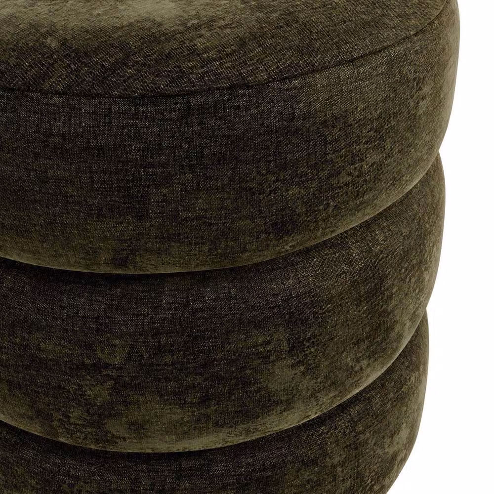 Lemon Pavilion Furniture Emi Pouffe in Olive and Black Velvet Chenille with Pine Wood Frame, W: 44 cm, D: 44 cm, H: 50 cm – 3