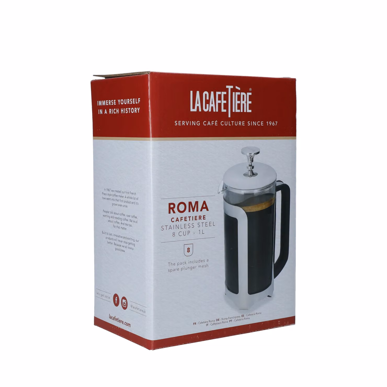 La Cafetiere Roma Stainless Steel French Press Coffee Maker, Silver, 1L – 5