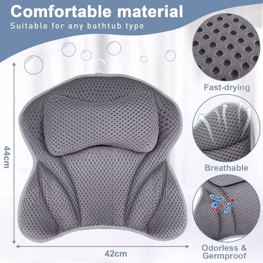 NESTLUNE Comfort Waterproof 4D Home Spa Bath Pillow in Grey – 4