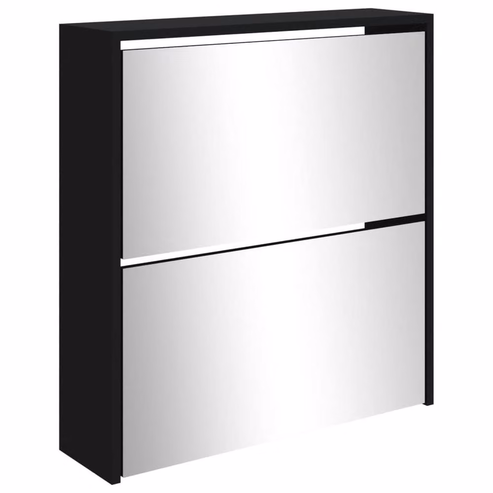 Berkfield Home Modern Black 2-Layer Shoe Cabinet with Mirror, W: 63 cm, D: 17 cm, H: 67 cm – 3