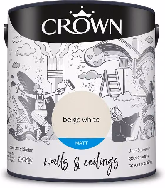 Crown Matt Breatheasy Water Based Dispersion Emulsion Paint in Beige White