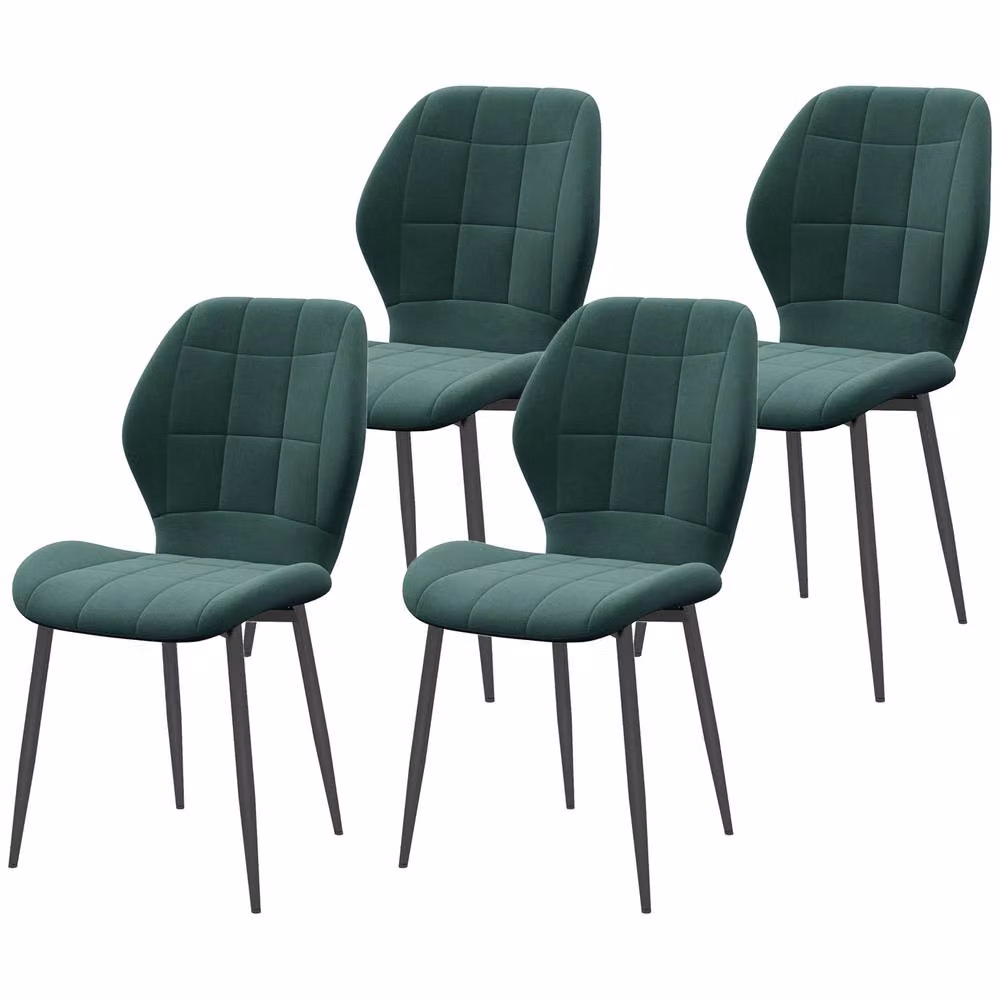 STILVORA Set of 4 Modern Dining Chairs in Green Velvet with Metal Frame – 4