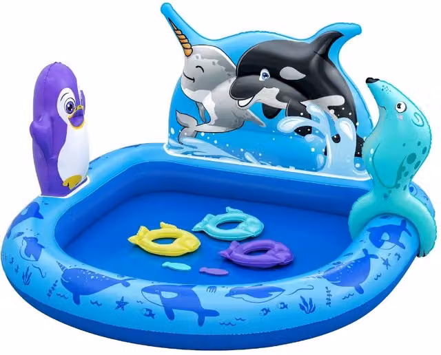 Bestway Polar Pals Inflatable Round Water Play Centre and Paddling Pool for Children in Blue and Multicolour