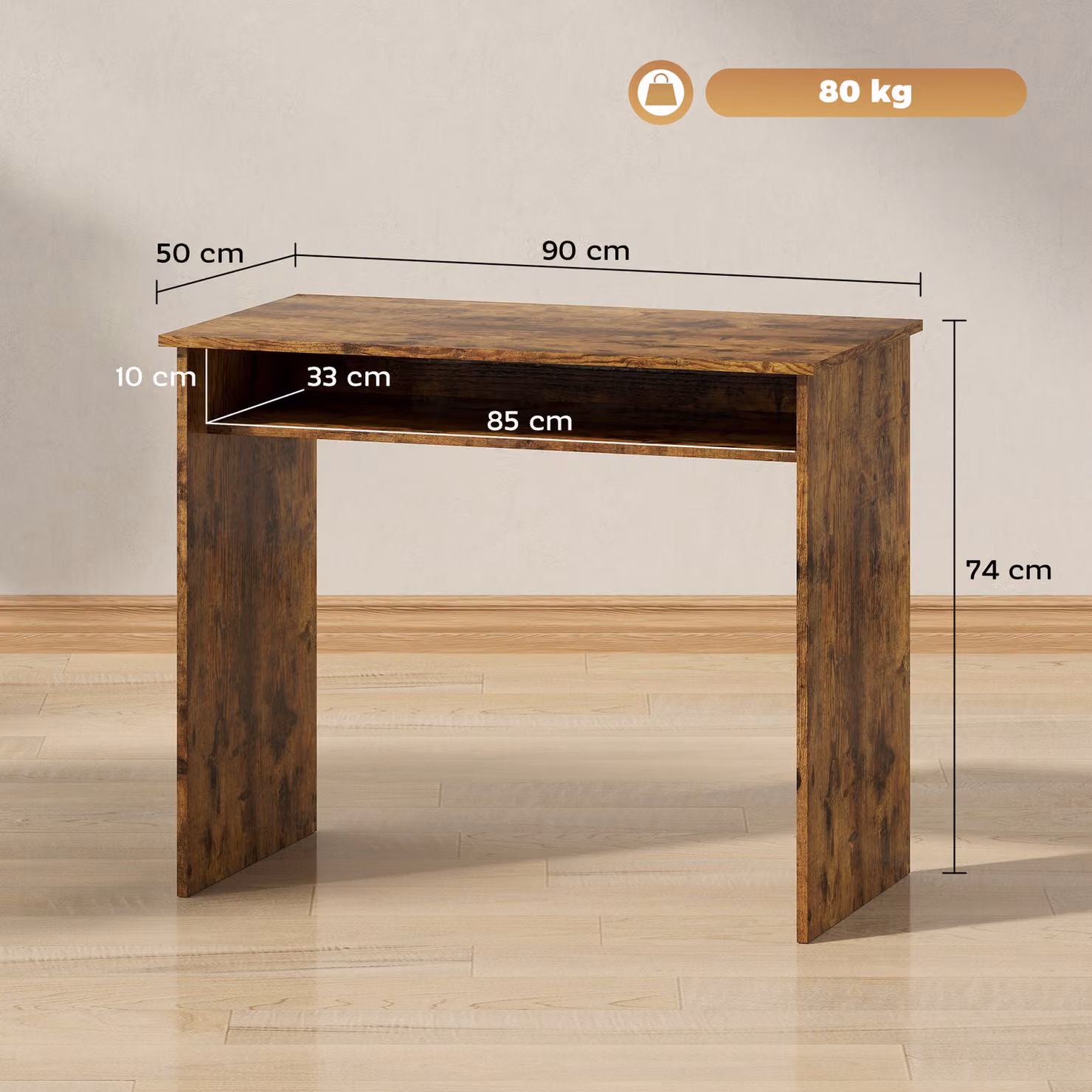 HOMCOM Boxy Writing Desk with Shelf in Brown Wood-Effect – 3
