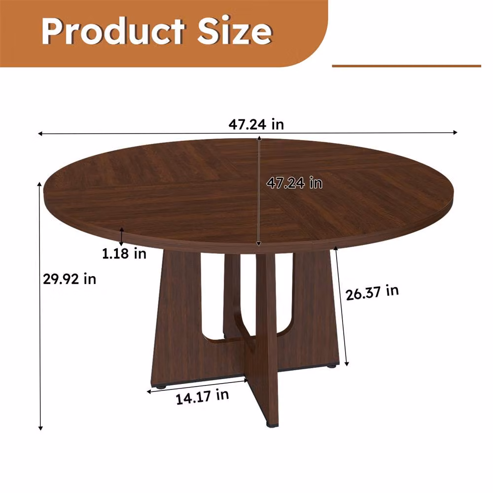 Direct Wicker Round Farmhouse Dining Table in Brown MDF with Walnut Finish – 2