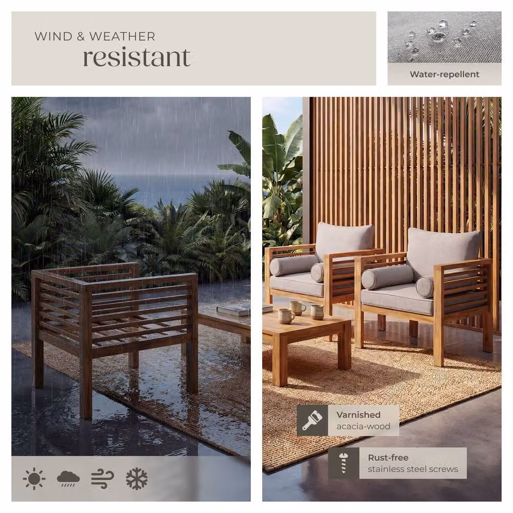 tectake Boka 2 Seater Garden Chair in Brown Lacquered Acacia Wood – 5