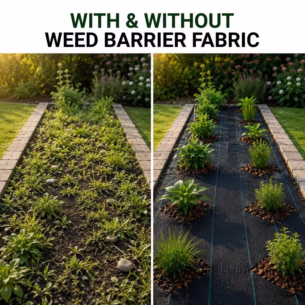 Shatchi 5-Pack Heavy Duty Woven Garden Weed Barrier Fabric Membrane, Black, W: 2 m, L: 50 m per roll – 5