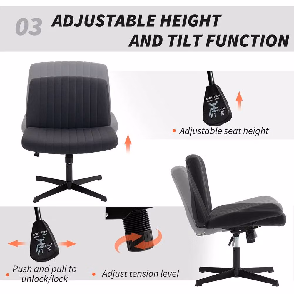 NESTLUNE Modern Black Linen Swivel Office Chair for Home or Bedroom – 3