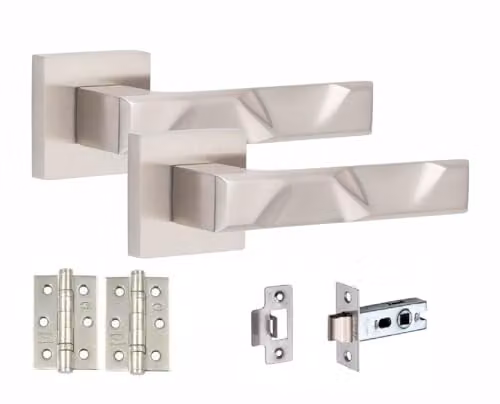 Golden Grace Nova Door Handles with Hinges in Brushed Silver Satin Nickel Finish, 1 Set
