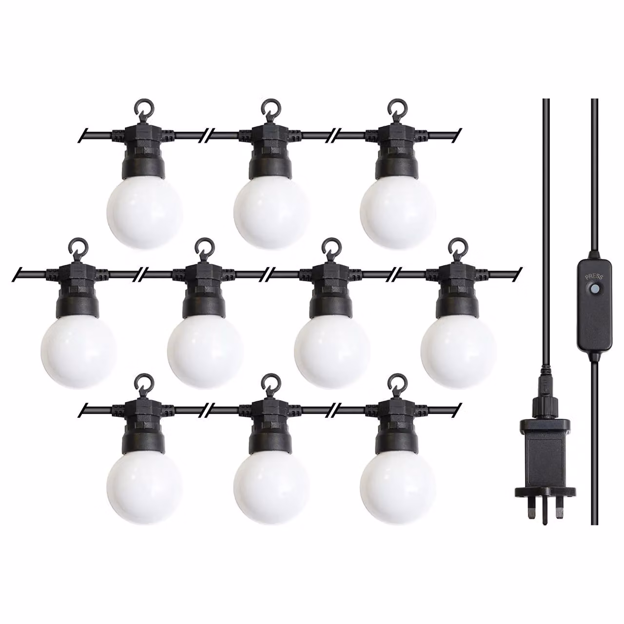 mysmartbuy Festoon LED Globe String Lights in Black with 7.5m Mains Powered Cable – 3