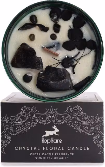 Ancient Wisdom Hop Hare Magic Candle with Flowers and Gems The Knight of Swords in Grey and White, W/D/H: 5 x 9 x 9 cm – 3