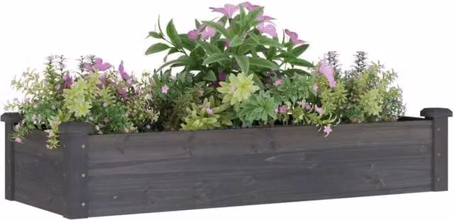Berkfield Home Garden Raised Bed with Liner in Grey, Solid Wood Fir, W/D/H: 120 x 45 x 25 cm