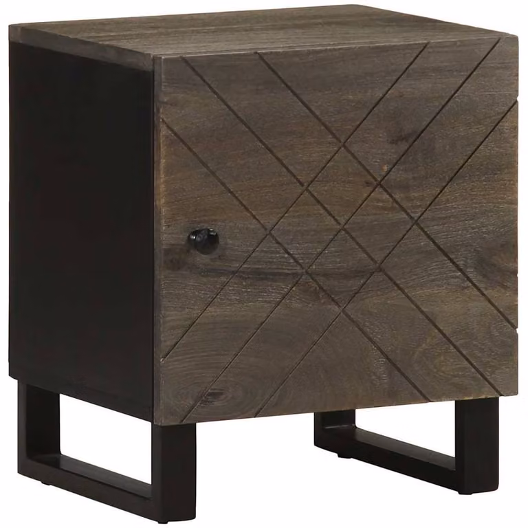 Berkfield Home Beautiful Black Mango Wood Bedside Cabinet W/D/H: 40 x 33 x 46 cm