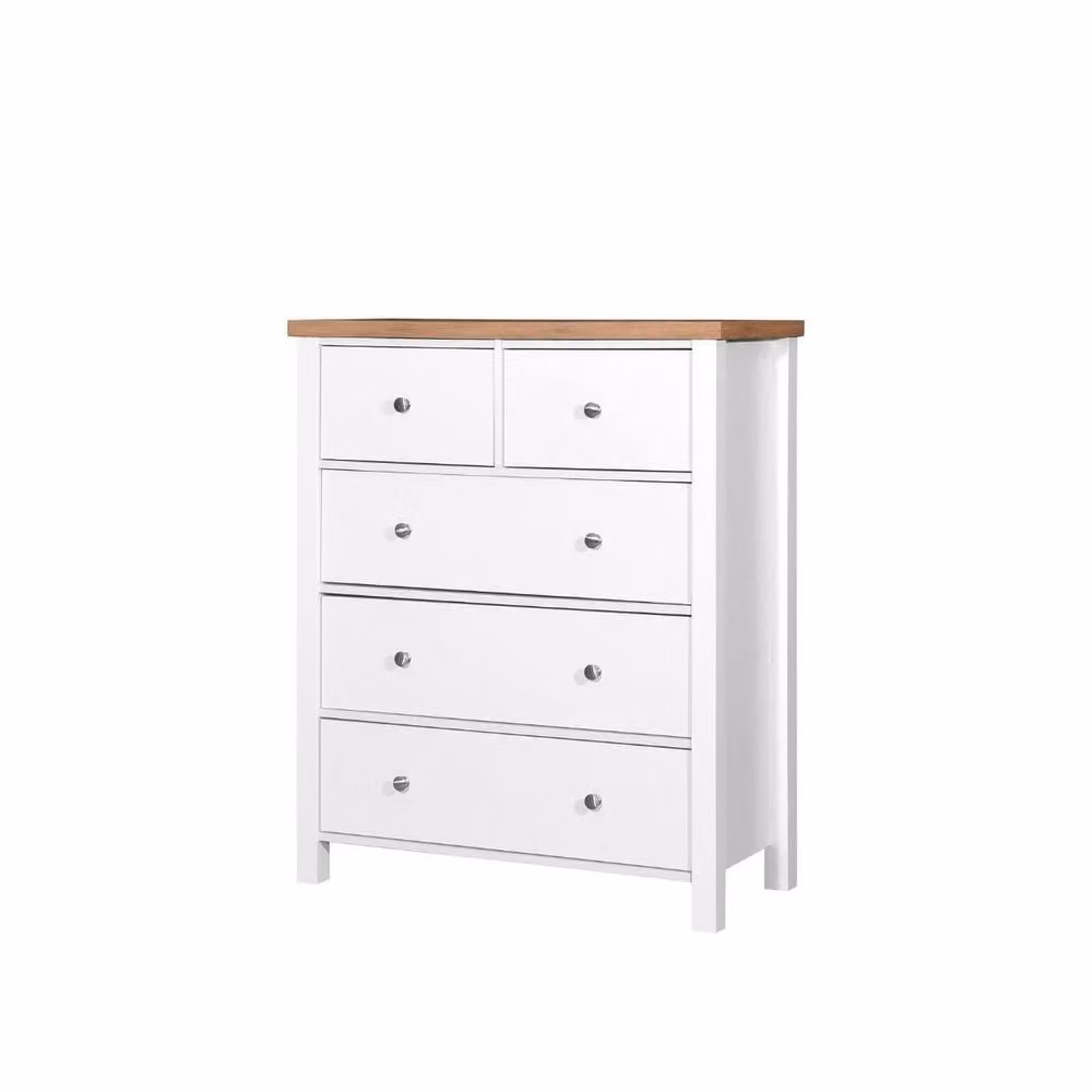 Timber Art Design Astbury 5 Drawer Bedroom Cabinet Chest of Drawers White and Oak – 2
