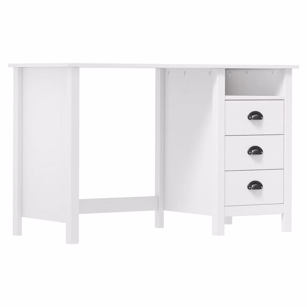 Berkfield Home Hill Computer Desk with 3 Drawers in White Solid Pine Wood W/D/H: 120 x 50 x 74 cm