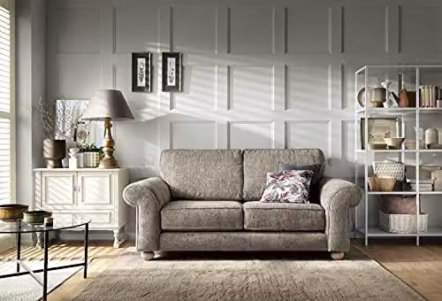 Abakus Direct Ingrid 2 Seater Sofa in Taupe with Braided Chenille Fabric, W/D/H: 194 x 95 x 90 cm