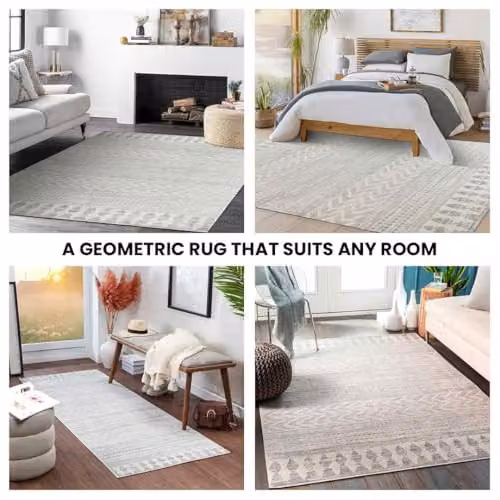 Livabliss Oslo Geometric Modern Rectangular Rug in White and Grey, W/D/H: 80 x 150 x 0.8 cm – 3