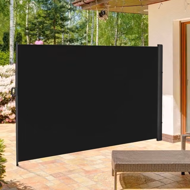 Outsunny Retractable Side Awning Screen Fence in Black, W/H: 300 x 200 cm