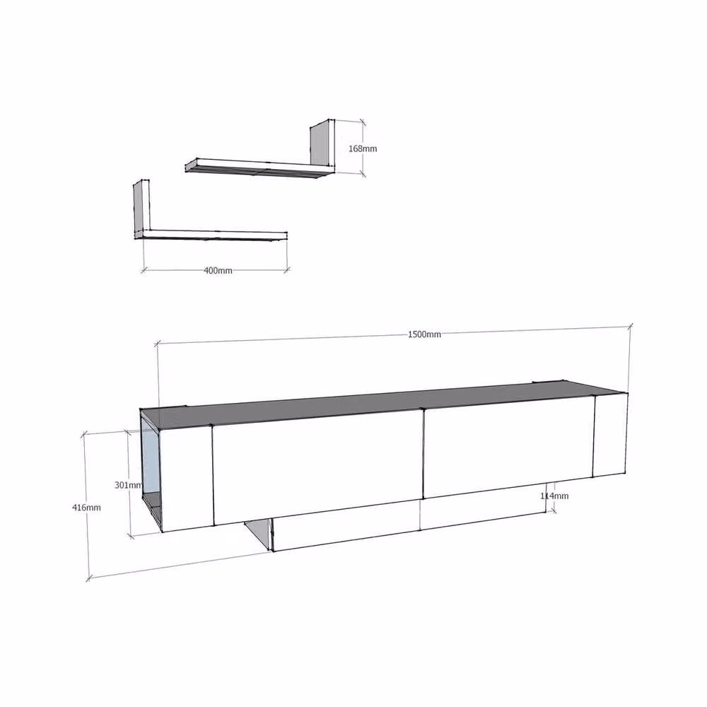 CALICOSY Matera Wall Mounted TV Unit with 2 Hinged Doors in White, W: 150 cm, D: 41.6 cm, H: 31.5 cm – 2