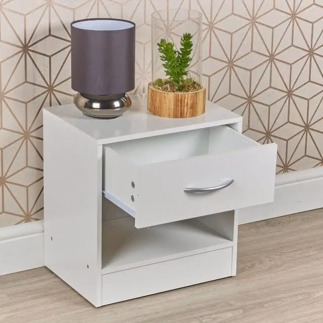 EONLION White Compact Wooden 1 Drawer Bedside Cabinet Nightstand